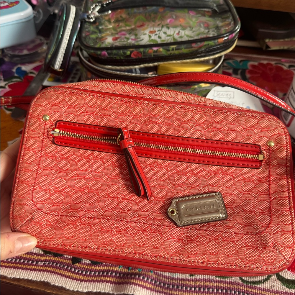 Coach Poppy Signature Oxford Flight Bag in Tomato